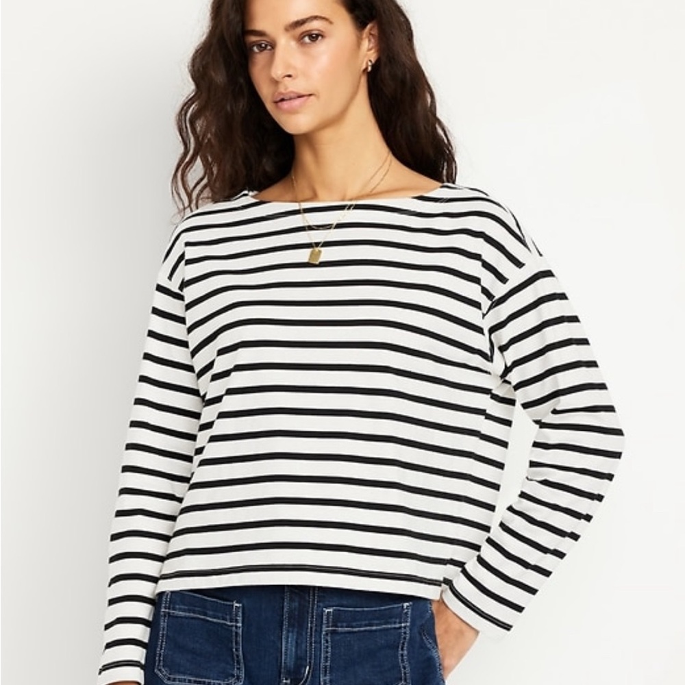 NWT Old Navy Long Sleeve Mariner Striped Black and White shirt XL